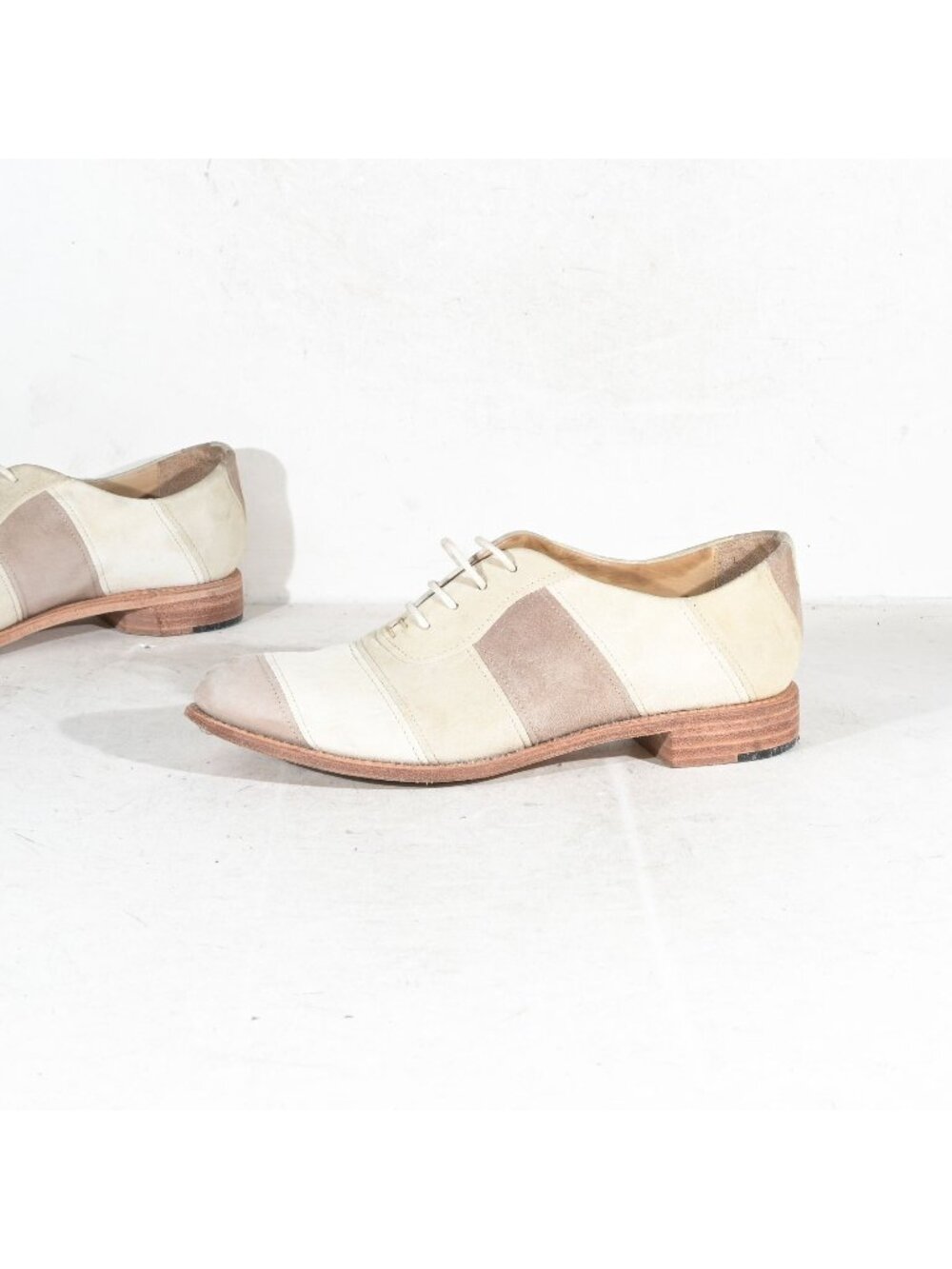 The Office of Angela Scott Mr. Smith Striped Suede Oxfords Womens 39